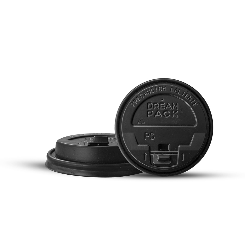 TAPA PLÁSTICA BEBIDA CALIENTE 9 OZ NEGRA (IM)(500 UNIDADES)